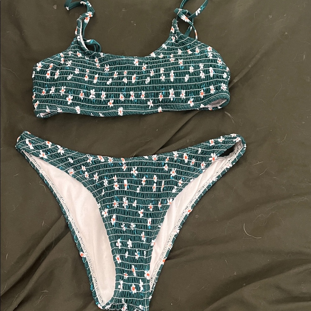 SHEIN Green and White Bikini Set